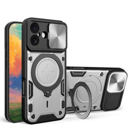 Durable iPhone Case With Camera Lens Cover For Everyday Use - rugged TPU+PC case with sliding lens cover and magnetic ring stand