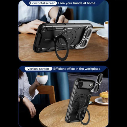 Phone Case for Daily iPhone Protection and Travel Use with built-in ring stand, slim durable TPU+PC design for horizontal and vertical viewing