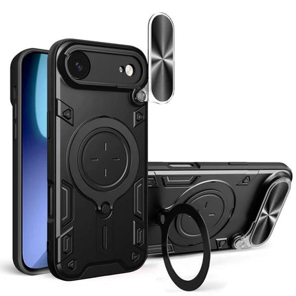 Phone Case for Daily iPhone Protection and Travel Use - slim black TPU PC hybrid with ring holder and magnetic mount