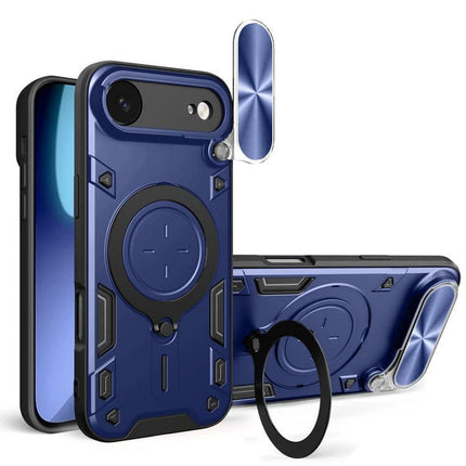 Phone Case for Daily iPhone Protection and Travel Use - slim durable blue TPU PC case with ring holder and camera cover