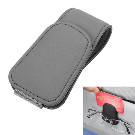 Car Sun Visor Glasses Holder With Magnetic Back Clip - microfiber leather visor clip holding glasses, cards and bills for safe one-handed access
