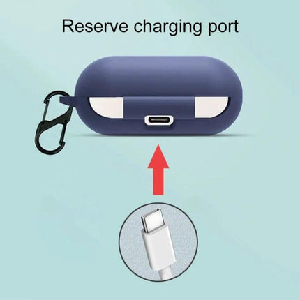 Essential Silicone Case for Sony Earphones on the Go showing reserved charging port and carabiner for easy carrying