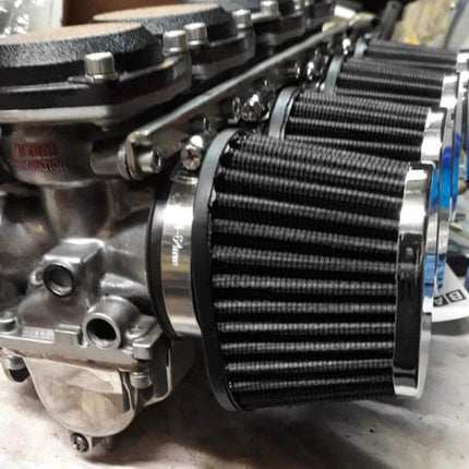 Mushroom Head Air Filter For Car Universal Fit 51mm 55mm 60mm - black pleated mushroom-style intake filter installed on engine manifold