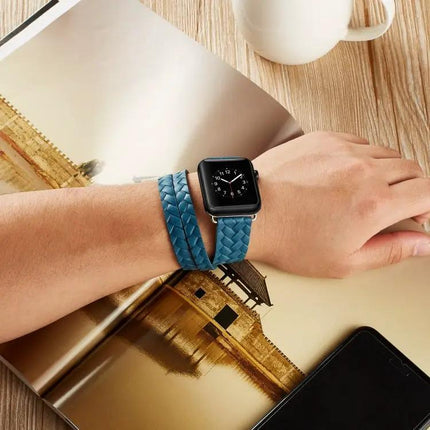 Top-Grain Leather Watch Band for Apple Watch 38-45mm Embossed