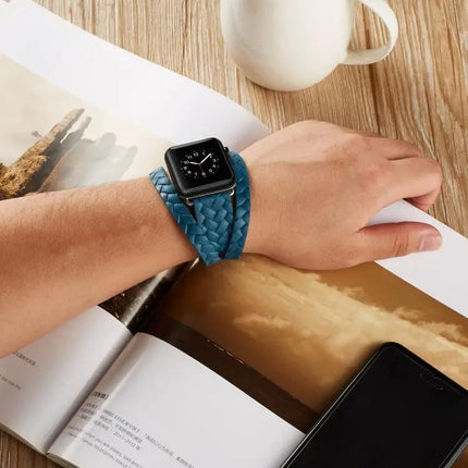 Top-Grain Leather Watch Band for Apple Watch 38-45mm Embossed