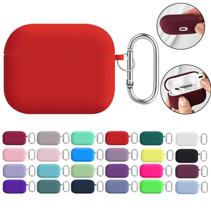 Protective Silicone Case for Earbuds During Daily Activities - red silicone case with carabiner and color options, 360-degree protection