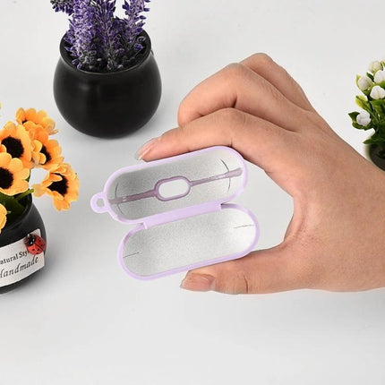 Protective Silicone Case for Earbuds During Daily Activities — lavender silicone case open showing 360-degree shock protection in hand