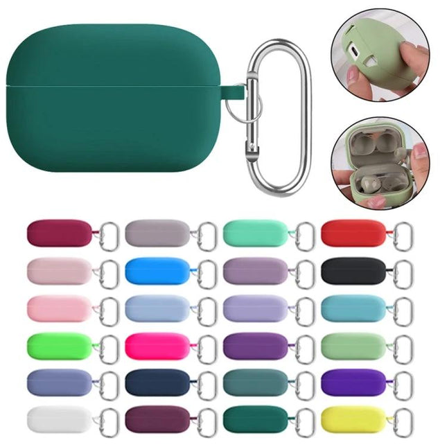 PC Lining Silicone Case for Samsung Earbuds in Daily Routines - teal protective silicone case with carabiner, multiple color options