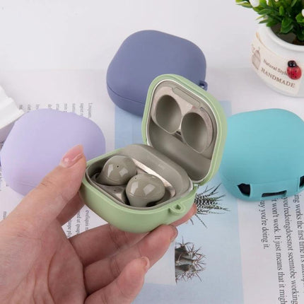PC Lining Silicone Case for Samsung Earbuds in Daily Routines - green silicone protective case open showing earbuds
