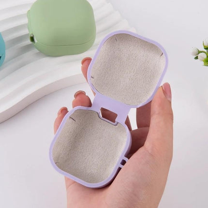 PC Lining Silicone Case for Samsung Earbuds in Daily Routines - lavender protective snug-fit case held open showing soft lining