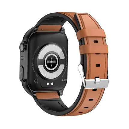 Daily Wear Leather Smart Watch for Health and Connectivity showing back sensors and brown leather band