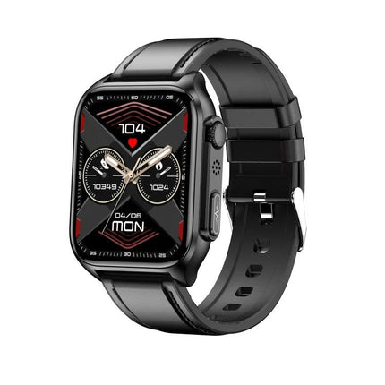 Daily Wear Leather Smart Watch for Health and Connectivity showing leather band, heart rate and step tracking on black watch face