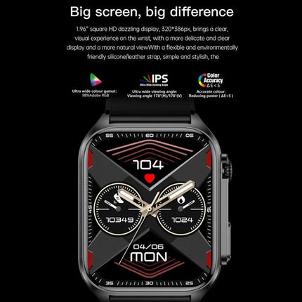 Daily Wear Leather Smart Watch for Health and Connectivity with large HD square display showing heart rate, steps, date and dual dial fitness widgets