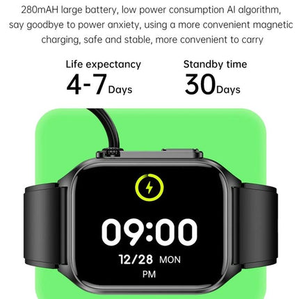 Daily Wear Leather Smart Watch for Health and Connectivity showing 4-7 day life expectancy and 30 day standby with leather band