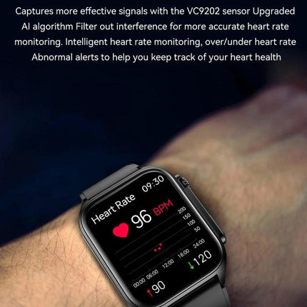 Daily Wear Leather Smart Watch for Health and Connectivity showing heart rate 96 BPM on wrist with leather band and health tracking display