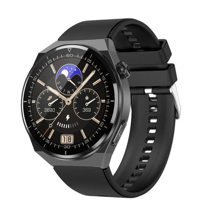 A Versatile Smart Watch for Daily Health and Activity Tracking with black silicone band and round touchscreen display