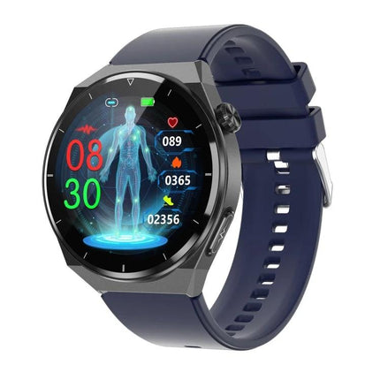 A Versatile Smart Watch for Daily Health and Activity Tracking - navy band smartwatch showing heart rate, steps, calories, and stress monitoring