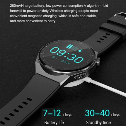 A Versatile Smart Watch for Daily Health and Activity Tracking showing magnetic wireless charging, battery life and standby time