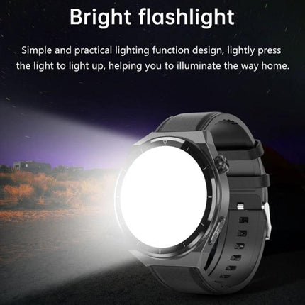 A Versatile Smart Watch for Daily Health and Activity Tracking showing bright flashlight feature illuminating a path