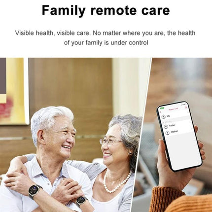A Versatile Smart Watch for Daily Health and Activity Tracking showing elderly couple using watches and a phone for family remote care