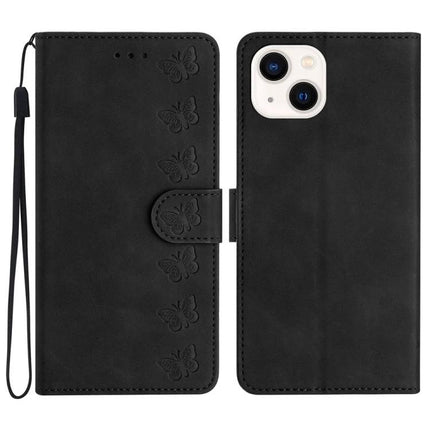 Seven Butterflies Leather Case With Card Slot black PU leather folio case with embossed butterflies, card slot, cash pocket and built-in stand