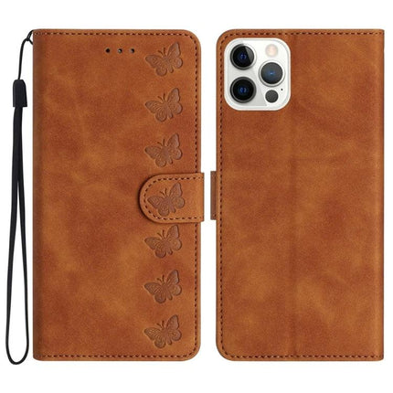 Seven Butterflies Leather Phone Case With Built In Card Slots For Everyday Protection brown PU leather wallet case with butterfly embossing and wrist strap