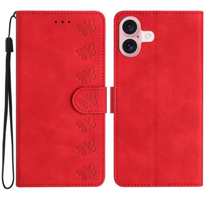 Seven Butterflies Leather Case For Daily iPhone Essentials With Card Slots For Everyday Use red butterfly PU leather wallet case with stand and wrist strap