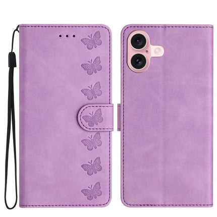 Seven Butterflies Leather Case For Daily iPhone Essentials With Card Slots For Everyday Use purple butterfly folio with wrist strap and built-in stand