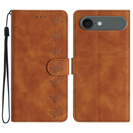 Seven Butterflies Leather Phone Case For Everyday Protection During Commutes And Errands brown PU leather wallet case with embossed butterflies, card slots and stand
