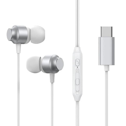 Joyroom In-Ear Earphones for Daily Commutes and Relaxation — white wired Type-C in-ear headphones with inline remote and silicone tips