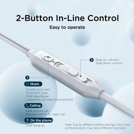 Joyroom In-Ear Earphones for Daily Commutes and Relaxation - white 2-button in-line control with volume and play/pause functions