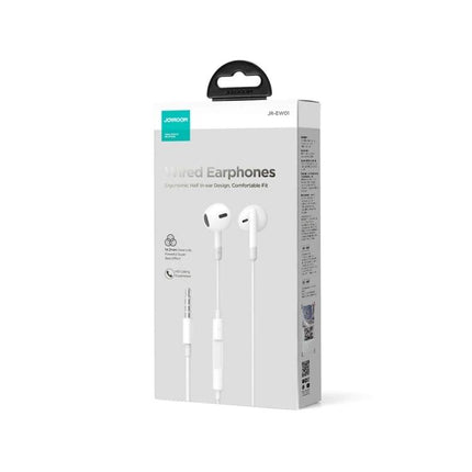 Joyroom Semi In Ear Wired Earphones With 3.5mm Jack white semi in-ear earphones with inline mic and 3.5mm plug