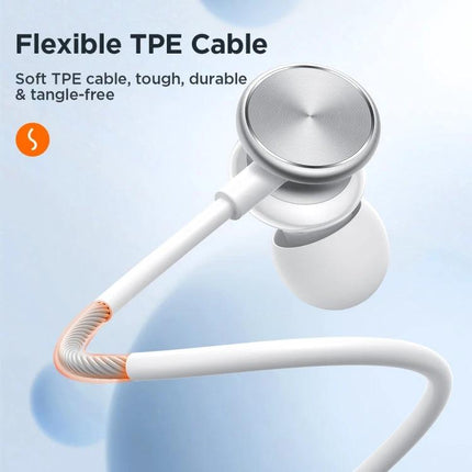 Joyroom Metal In Ear Wired Earphones With 1.2m Cable For Calls showing metal housing and flexible TPE 1.2m cord