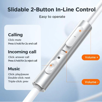 Joyroom Metal In Ear Wired Earphones With 1.2m Cable For Calls slidable 2-button inline control silver