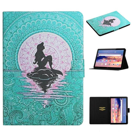 Leather Protective Case with Flip Stand and Card Slots for Tablets - Teal Mermaid Mandala Design, Hands-Free Stand and Card Slots