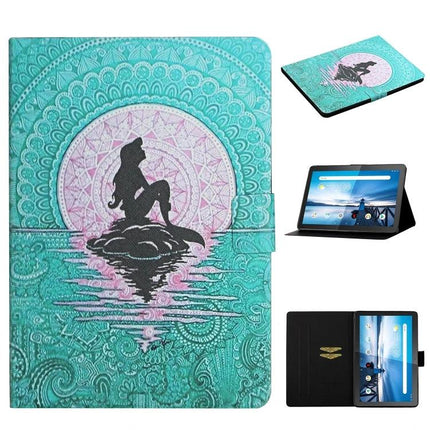 Leather Protective Case with Flip Stand and Card Slots for Tablets - Turquoise mermaid embossed tablet folio with hands-free stand