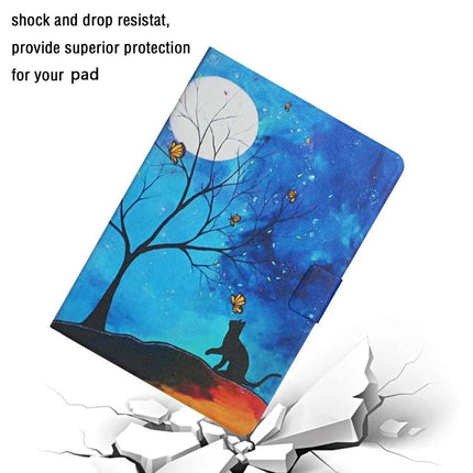 Leather Protective Case for Samsung Galaxy Tab A 10.1 with Holder featuring blue moon cat tree design with card holder and stand