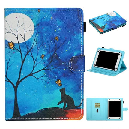 Leather Protective Case for Samsung Galaxy Tab A 10.1 with Holder - Blue Cat Moon Print Folio With Card Slots And Stand