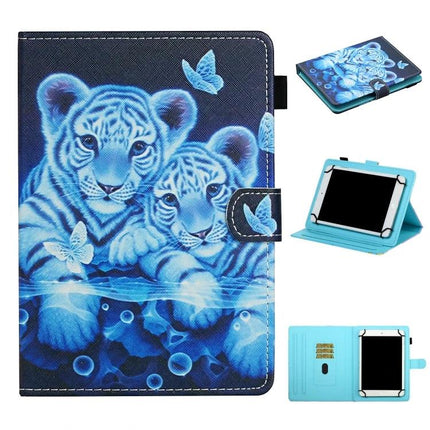 Leather Protective Case for Samsung Galaxy Tab A 10.1 with Holder - Blue Tiger Cubs Wallet Folio With Stand And Card Slots