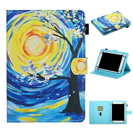Leather Protective Case for Samsung Galaxy Tab A 10.1 with Holder - Colorful Sunflower Tree Design, Card Slots, Stand