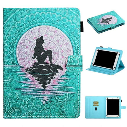 Leather Protective Case for Samsung Galaxy Tab A 10.1 with Holder - Teal Mermaid Folio With Card Slots And Stand