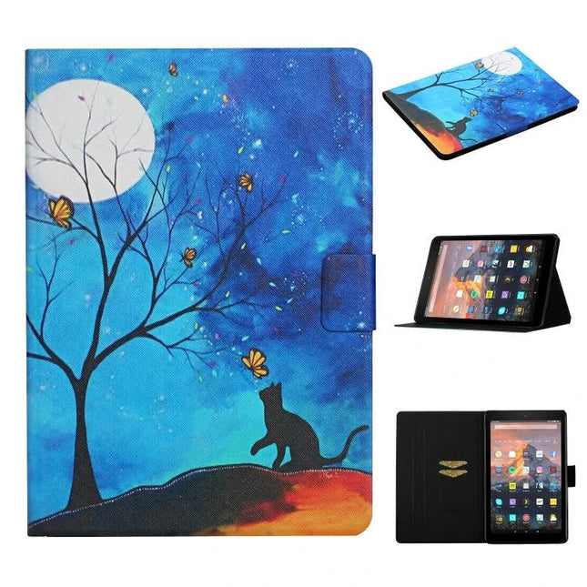 Leather Case with Holder and Card Slots for Kindle Fire Tablet - blue moon cat design folio with stand and card slots