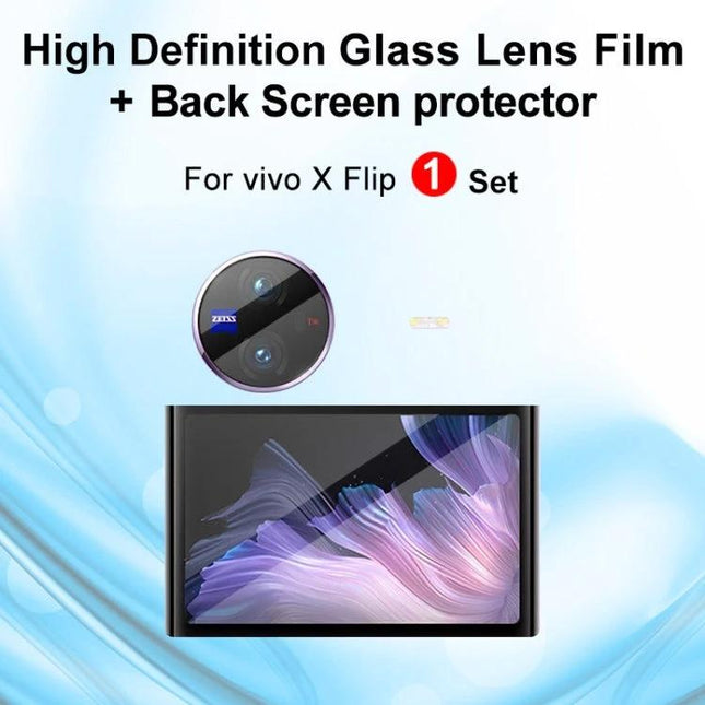 Imak Tempered Glass Camera Protector for Vivo X Flip protecting Vivo X Flip camera module and back screen, clear tempered glass lens film