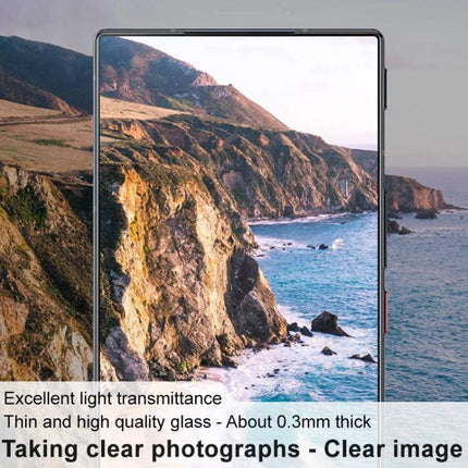 IMAK Protective Film for ZTE Nubia Z50 Ultra Rear Camera Lens clear protective lens film on phone showing coastal photo