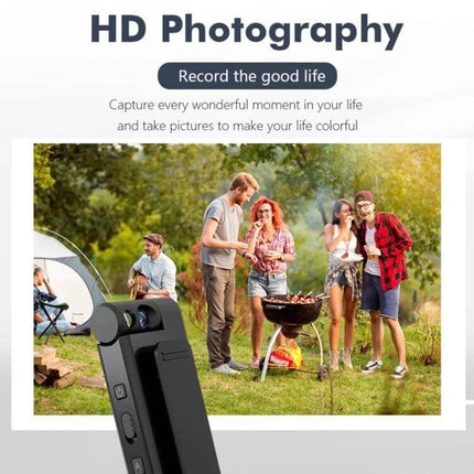 iDV L13 Portable Mini Video and Audio Recorder for Everyday Use compact black recorder capturing friends at an outdoor barbecue in 2K 2560x1440P