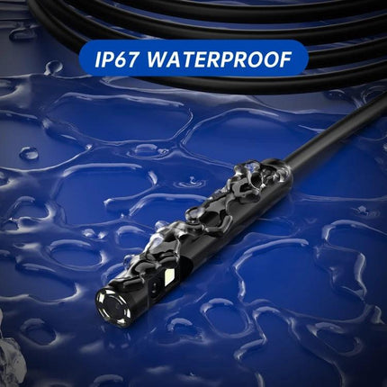 Portable Endoscope with 4.3-Inch Screen and Adjustable Cable Lengths showing waterproof camera probe on wet surface