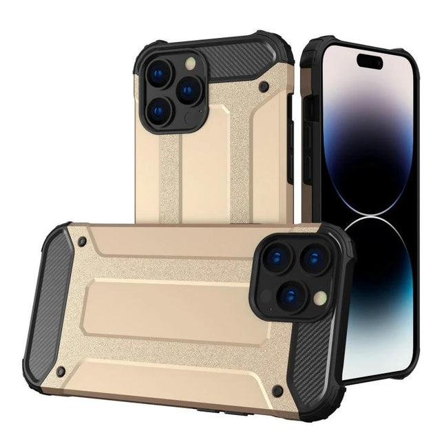Magic Armor Phone Case For iPhone Everyday Protection - slim gold rugged iPhone case showing front and back views