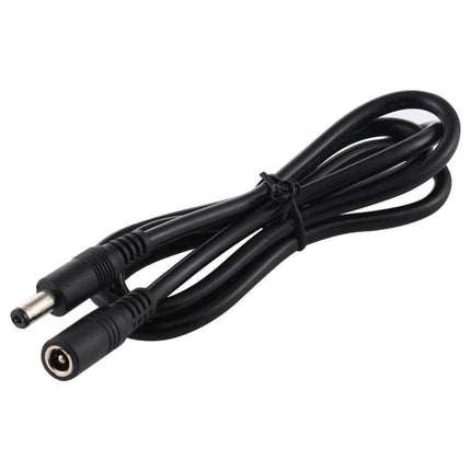 DC Power Extension Cable for Device Connections, Multiple Lengths - 5.5mm x 2.1mm male to female black cable coiled for CCTV and electronics