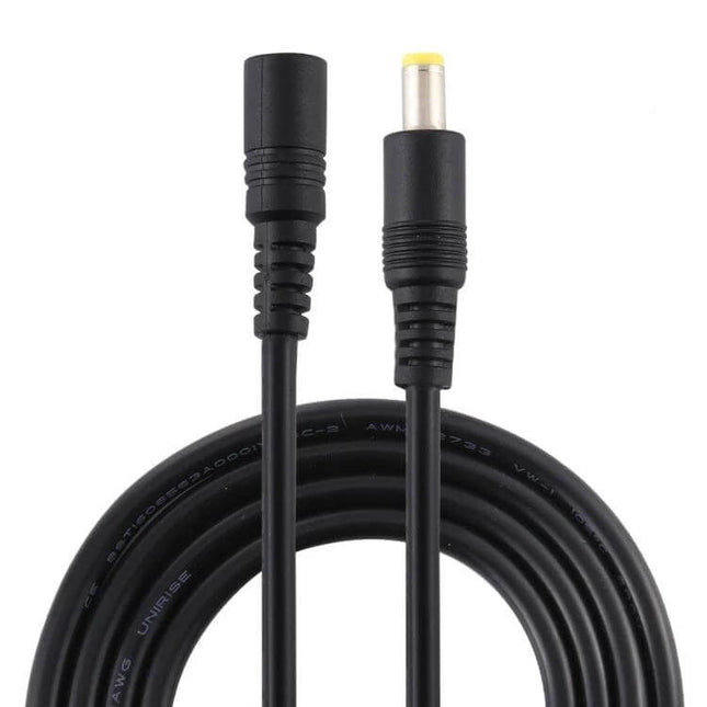 DC Power Extension Cable, Female to Male, 5.5mm x 2.5mm, 1.5m Length - black TPE PVC cable with female and male barrel connectors for CCTV and LED
