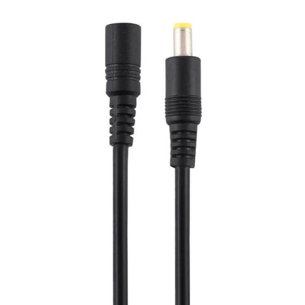 DC Power Extension Cable, Female to Male, 5.5mm x 2.5mm, 1.5m Length — black TPE/PVC cable with female and male barrel connectors for CCTV and LED power